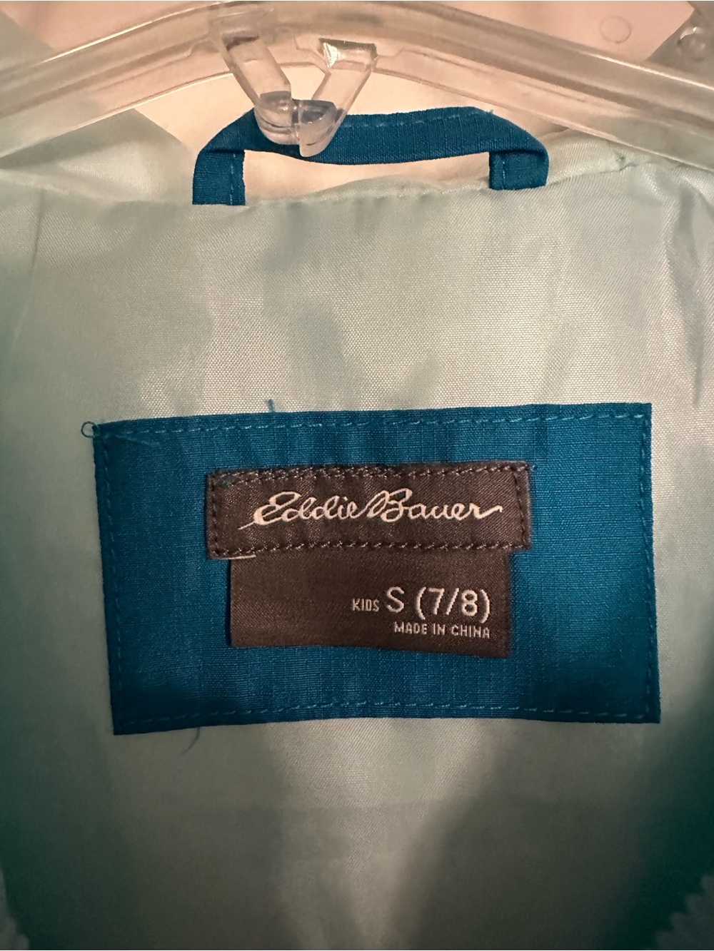 Eddie Bauer Kids Two-Tone Light Blue & Teal Rain Jacket - Picture 4 of 7